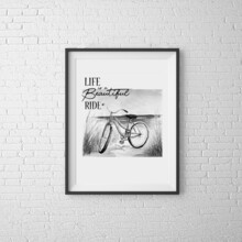 Watercolor Painting Of Vintage Bicycle Sketch. Life Is A Beautiful Ride. Art Illustration. 3d Render Picture In The Frame.