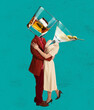 © master1305 - Contemporary art collage of dancing man and woman in retro styled clothes headed by martini and whiskey glases. Concept of art, music, fashion, party, creativity