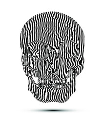 Sticker - Abstract vector black and white illustration of frontal view continuous line skull isolated on background.