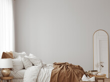 Eco Friendly Interior Style. Bedroom Room. Wall Mockup. Wall Art. 3d Rendering, 3d Illustration