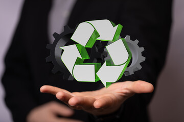 Poster - Mechanism green gears and cogs at work on black background. Industrial machinery. 3D illustration. 3D high quality rendering.