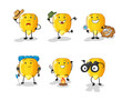 corn kernel adventure group character. cartoon mascot vector