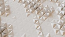 White Abstract Surface With Triangular Pyramids. Futuristic, Light 3d Background.
