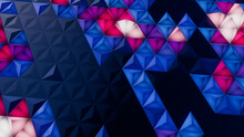 Illuminated, Blue And Pink Three-Dimensional Surface With Tetrahedrons. Futuristic, Colorful 3d Texture.