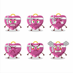 Poster - Pink love gift box cartoon character with various angry expressions