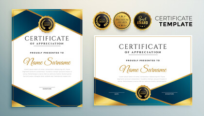 Sticker - blue and golden diploma certificate template design