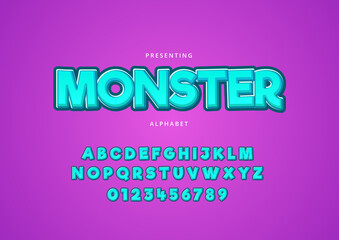 Fototapete - Monster style text effect, playful mobile game font alphabet and number
