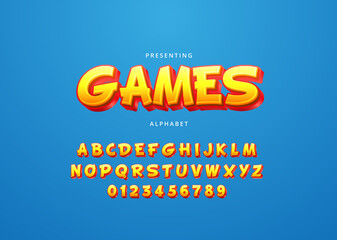 Fototapete - Playful style text effect, trendy game title font alphabet and number