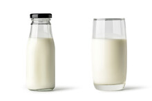Milk Product Bottle,milk Glass In Bottle On White Background Isolated