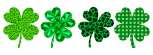St Patrick S Day Clover Glitter And Gemstone. Shamrock Leopard And Checkered Vector Illustration