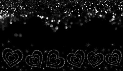 Wall Mural - beautiful frame of shiny hearts on a black background