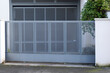 grey gate perforated sheet home aluminum portal of suburb house in street view
