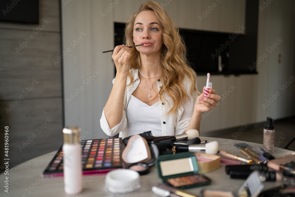 Makeup Blogers Young beautiful caucasian woman professional beauty blogger or vlogger ...