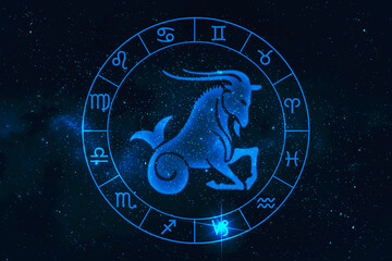 Wall Mural - capricorn horoscope sign in twelve zodiac with galaxy stars background