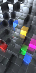 Leinwandbilder - Volumetric metal, colored and mirror cubes as a background and design