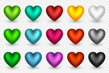 Set Of 3d Hearts In Different Colors.