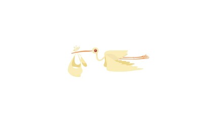 Poster - Stork delivering a newborn baby icon animation best cartoon object on white background