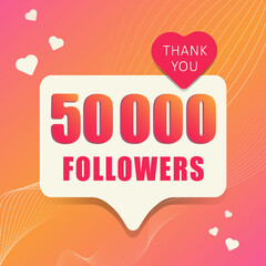 Wall Mural - 1 adorable banner 50 000 followers. Thank you. Banner, button, poster for social media. Vector illustration.