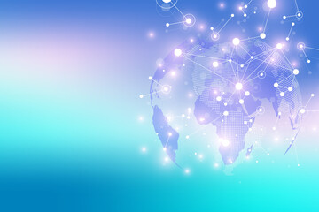 Poster - Global network connection. Social network communication in the global business. World map point and line composition concept, illustration.