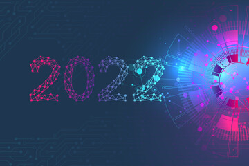 Aufkleber - Modern technology template for Merry Christmas and Happy New Year 2022 with connected lines and dots. Digital geometric effect, illustration