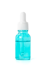 Wall Mural - blank packaging blue glass dropper serum bottle isolated on white background