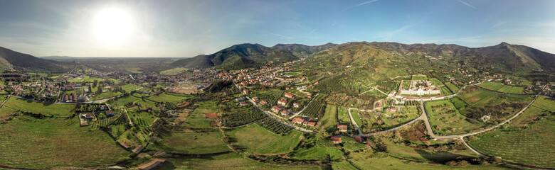 Wall Mural - Panoramic view from drone of the Certosa of Calci, Tuscany, Italy