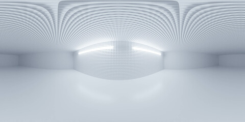 Poster - 360 full spherical panorama of empty white abstract room with cold lighting and metallic walls 3d render illustration hdri hdr vr virtual reality environment map