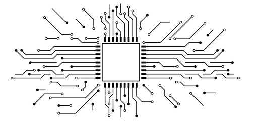 Circuit board or electronic motherboard. lines and dots connect. Vector high-tech technology data. Electrical board. digital tech. cpu, pcb printed circuit. For chip and process.   Input or output.