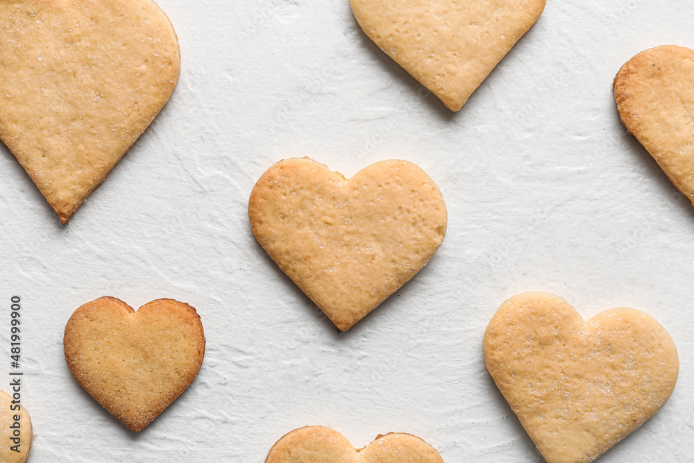 Tasty heart shaped cookies on white background. Valentines Day celebration