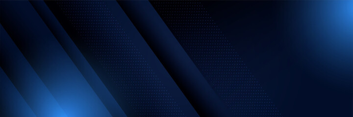 Fototapete - Corporate business blue wide banner design background. Abstract 3d banner design with dark blue technology geometric background. Vector illustration