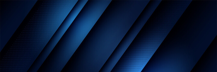 Fototapete - Corporate business blue wide banner design background. Abstract 3d banner design with dark blue technology geometric background. Vector illustration