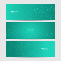 Fototapete - Networking neon style green wide banner design background