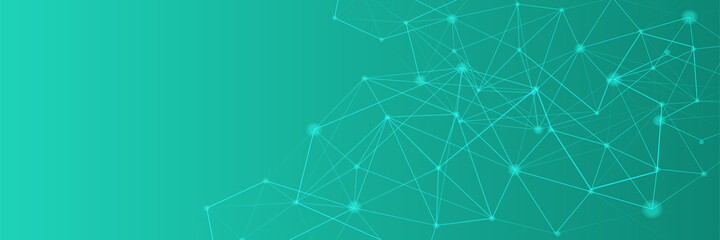 Fototapete - Networking neon style green wide banner design background. Abstract modern 3d banner design with green technology geometric background. Vector illustration