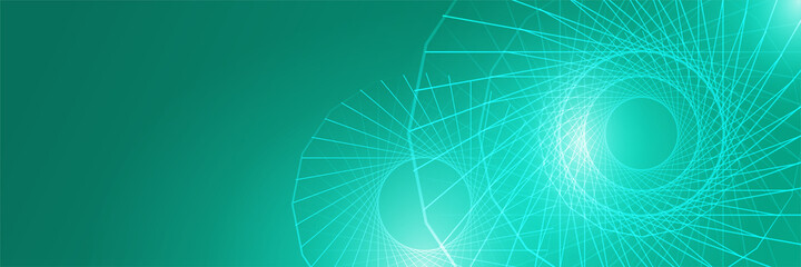 Fototapete - Digital spine style green wide banner design background. Abstract modern 3d banner design with green technology geometric background. Vector illustration