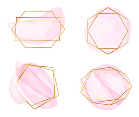 Poster - Pink fashion logo vector of set with golden line. Vector golden modern line, label of illustration for decoration element illustration