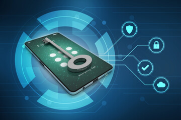 Poster - Smartphone key security concept. 3D illustration
