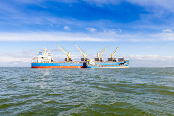 Bulk carrier cargo ships bunkered at sea