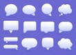 © Frogella.stock - 3d white speech bubble, social media chat message icon. Empty text bubbles in various shapes, comment, dialogue balloon vector set. Thought clouds of different shape as rectangle, ellipse