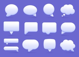 Poster - 3d white speech bubble, social media chat message icon. empty text bubbles in various shapes, commen
