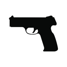 Silhouette Of Hand Gun Icon Isolated On White Background. Vector Logo