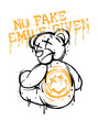 No fake smile given slogan print design with teddy bear illustration in graffiti street art style