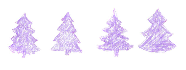 Poster - a set of pencil-drawn violet Christmas trees isolated on a white background