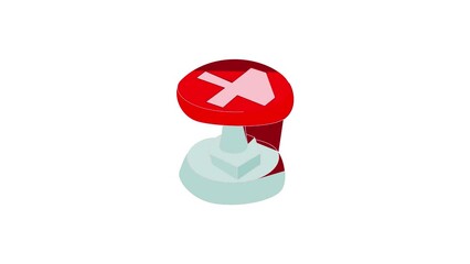 Poster - Red button with cross sign icon animation best cartoon object on white background