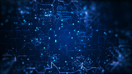 Poster - Concept background Digital Technology. Cybersecurity data protection has binary fractal lightning code. dark blue background.