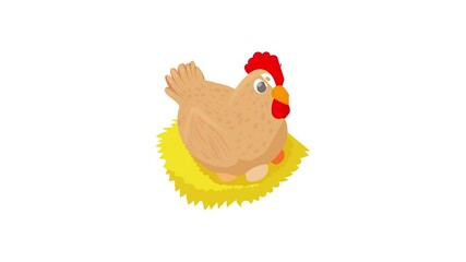 Poster - Hen in the nest icon animation best cartoon object on white background