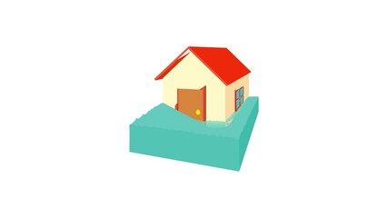 Poster - House flooded icon animation best cartoon object on white background
