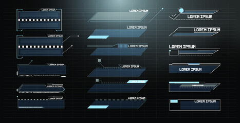 Poster - Futuristic Vector HUD Interface Screen Design. Digital callouts titles. HUD UI GUI futuristic user interface screen elements set. High tech screen for video game. Sci-fi concept design.	
