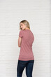 © Boxels - Heather Mauve Natural Graphic T-shirt Bella Canvas 3001 Blank Mockup Tee Female Blonde Smiling Woman Model