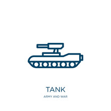 Tank Icon From Army And War Collection. Thin Linear Tank, Industry, Storage Outline Icon Isolated On White Background. Line Vector Tank Sign, Symbol For Web And Mobile