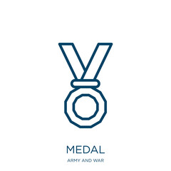 Poster - medal icon from army and war collection. Thin linear medal, competition, sport outline icon isolated on white background. Line vector medal sign, symbol for web and mobile